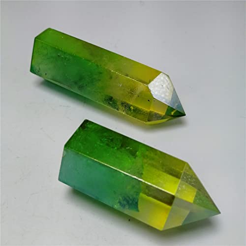 LABDIP decorazione della stanza Cristallo 1 pezzo di pietra di cristallo naturale galvanica Halo Crystal Dot Bacchetta di cristallo for la decorazione (Color : Yellow and Green, Size : 4.5-6cm)