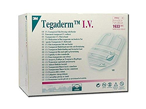 3M Tegaderm™ IV cm 7x8.5 Medicazione adesiva sterile in Film di Poliuretano con bordo in TNT per aghi cannula, Confezione 100 Pezzi
