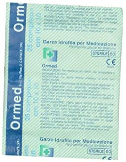 GIMA Ormed Garza Idrofila per Medicazione, Sterile, per Medicare, Tamponare e Proteggere le Ferite, 100% Puro Cotone Idrofilo Tipo 20, 12/8 fili cm2, Misura 10x10 cm, 150 bustine da 25 garze cad