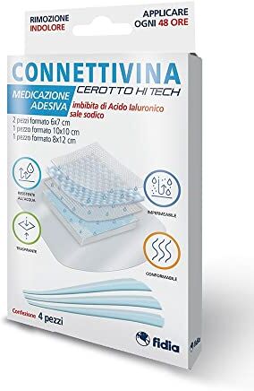 CONNETTIVINA cerotto Hi Tech Fidia farmaceutici   Mix di formati   Per escoriazioni, piccoli tagli e scottature   Imbevuto con Acido ialuronico sale sodico