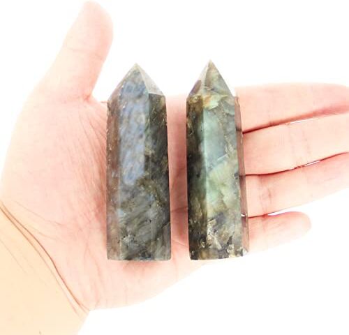 Orientrea Bacchette di cristallo di Labradorite-2 pezzi 8-9 cm Bacchette di quarzo Labradorite, torre di quarzo Labradorite, cristallo curativo di Labradorite e pietre, confezione regalo