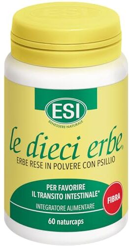 ESI Le Dieci Erbe Psillio, Integratore Alimentare a Base di Psyllium, per la Regolarità del Transito Intestinale, Senza Glutine e Vegan, 60 Naturcaps