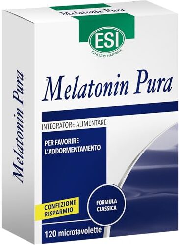 ESI Melatonin Pura, Integratore Alimentare di Melatonina, Favorisce il Sonno, Senza Glutine e Vegan, 120 Microtavolette