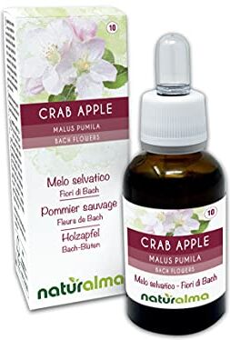 Naturalma Crab apple o melo selvatico (Malus pumila) Fiori di Bach    n. 10   Gocce 30 ml   Estratto liquido analcoolico   Essenza floreale   Vegano e Senza alcol