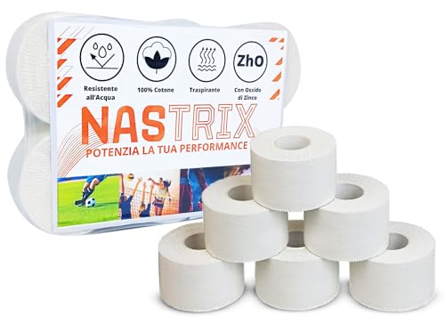 Generico NASTRIX 6 x Nastri Sportivi Adesivi, Sport Tapes, 100% Cotone, Non Elastico, Con Ossido di Zinco, Traspirante e Resistente all'Acqua. 3,8 cm x 9,1 Metri