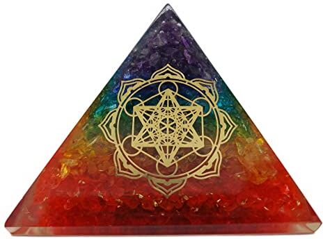 AB India Crafts Energia piramide orgonite (240 g/8 cm), 7 pietre preziose chakra con simbolo metatrons cubo in scatola portagioie, protezione energetica, felicità, armonia