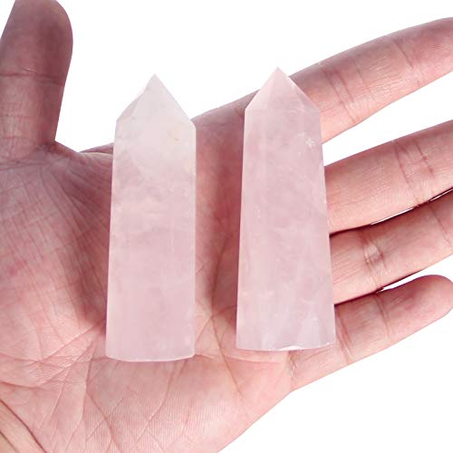 Orientrea Bacchette di cristallo di quarzo rosa-2 pezzi 7-8 cm Bacchette di quarzo rosa, torre di quarzo rosa, cristallo curativo di quarzo rosa e pietre, confezione regalo