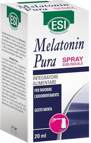 ESI Melatonin Pura, Integratore Alimentare di Melatonina Spray, Senza Glutine, Senza Zuccheri e Vegan, Favorisce il Sonno e Contrasta Stress ed Effetti del Jet Lag, 20 ml