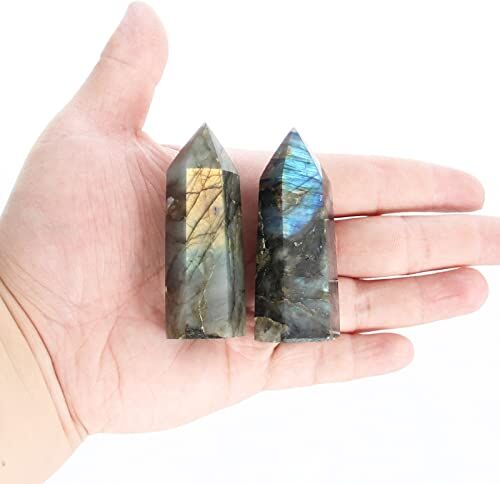 Orientrea Bacchette di cristallo di Labradorite-2 pezzi 6-7 cm Bacchette di quarzo Labradorite, torre di quarzo Labradorite, cristallo curativo di Labradorite e pietre, confezione regalo