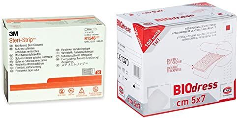 3M Steri-Strip™ mm 6x100 Nastro sterile per suture cutanee in tnt rinforzato, Confezione 500 Pezzi (50 buste da 10) & GIMA 34860 Medicazione Adesiva Sterile Tnt, 5 x 7 cm, Confezione 100 Pezzi