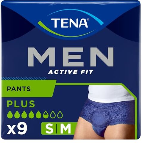 TENA MEN, Boxer Assorbenti per Perdite Urinarie, Elasticizzati, Monouso, per Uomo, Taglia M, 9 Pezzi 640 g