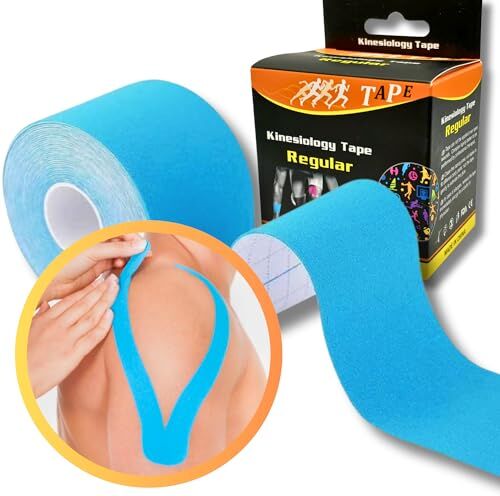 Generico Nastro Kinesiologico Blu, 5 m x 5 cm, Cerotto Applicazione Muscolare, Kinesio Tape Rotolo Elastico