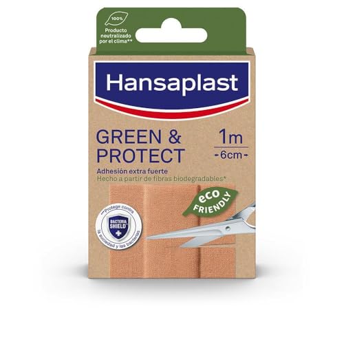 Hansaplast Cerotti GREEN & PROTECT, Cerotti impermeabili e sostenibili, Realizzati con resistenti fibre di origine naturale*, 1 Confezione in striscia da 1m x 6cm