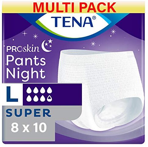 TENA Proskin Pantaloni Super Night, taglia L, 8 confezioni da 10