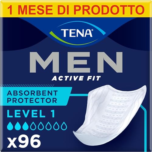 TENA MEN livello di protezione 1, Pacco Scorta Mensile Protezioni assorbenti per perdite urinarie maschili, discreti e confortevoli, Level 1, 8 conf. x 12 pezzi