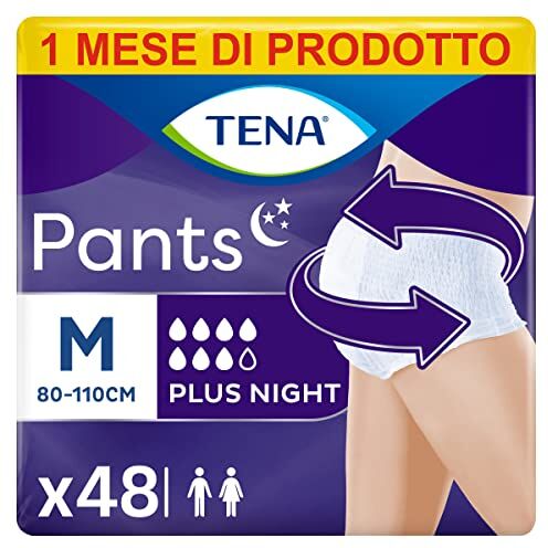 TENA Pants Plus Night, Taglia Media (M), Pacco Scorta Mensile Mutandine Assorbenti, Elasticizzate e Monouso, per Perdite Urinarie, Unisex, Discrete e Confortevoli, 4 confezioni x 12 pezzi