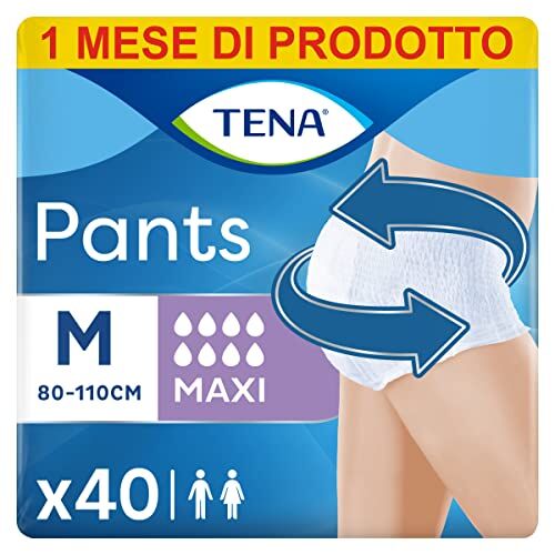 TENA Pants Maxi (M) Pacco Scorta Mensile Mutandine Assorbenti, Elasticizzate e Monouso, Per Perdite Urinarie, Sia Per Lei Che Per Lui, Discrete e Confortevoli, 4 Confezioni x 10 Pezzi