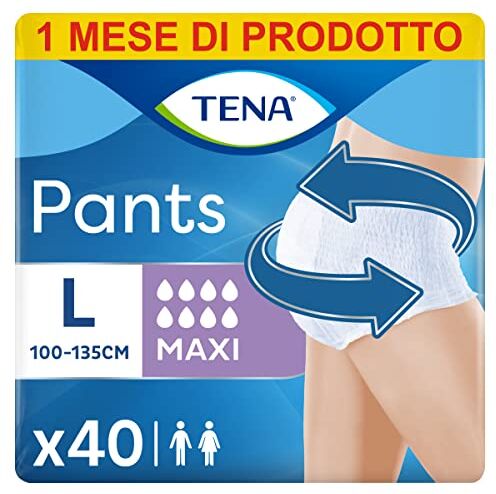 TENA Pants Maxi (L) Pacco Scorta Mensile Mutandine Assorbenti, Elasticizzate e Monouso, Per Perdite Urinarie, Sia Per Lei Che Per Lui, Discrete e Confortevoli, 4 Confezioni x 10 Pezzi