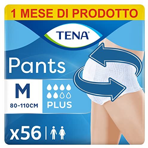 TENA Pants Plus Medium (M) Pacco Scorta Mensile Mutandine assorbenti , elasticizzate e monouso, per perdite urinarie, unisex, discrete e confortevoli, 4 confezioni x 14 pezzi