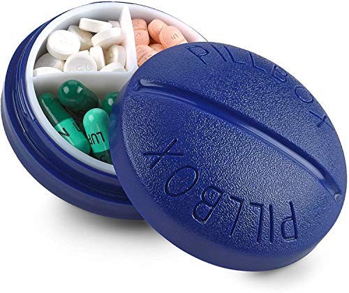 MEDca Portapillole rotondo da viaggio Mini compatto portatile 4 scompartimenti per organizzare le tue pillole, Vitamine e medicinali per facilitare la somministrazione di pillole fino a 4 volte al giorno