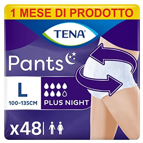 TENA Pants Plus Night, Taglia Large (L), Pacco Scorta Mensile Mutandine Assorbenti, Elasticizzate e Monouso, per Perdite Urinarie, Unisex, Discrete e Confortevoli, 4 confezioni x 12 pezzi