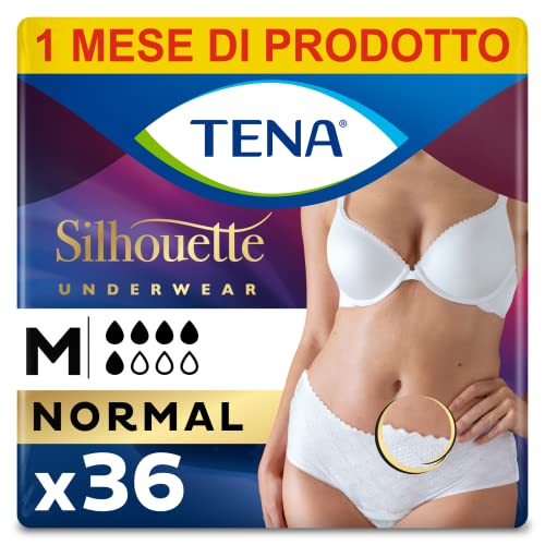 TENA Silhouette Mutandine a vita bassa, assorbenti, per perdite urinarie, elasticizzate, monouso, per donna, Medium (M), 6 confezioni x 6 pezzi