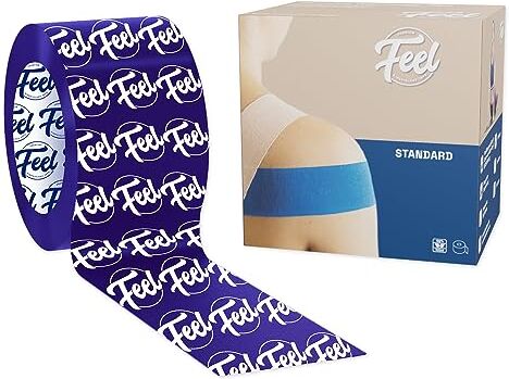 Feel Premium Kinesiology Tape FEEL Nastro kinesiologico di alta qualità, 5 cm x 5 m, impermeabile e 180% elastico, nastro sportivo delicato sulla pelle, dura fino a 7 giorni sulla pelle. Imballaggio riciclato al 100%