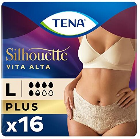 TENA Silhouette, Creme, Vita Alta, Taglia L, Assorbenza Plus, 16 Mutandine