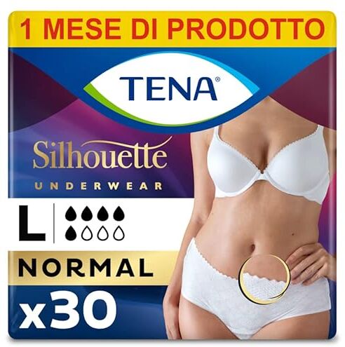 TENA Silhouette Mutandine a Vita Bassa, Assorbenti, per Perdite Urinarie, Elasticizzate, Monouso, per Donna, Large/L, 6 Confezioni x 5 Pezzi