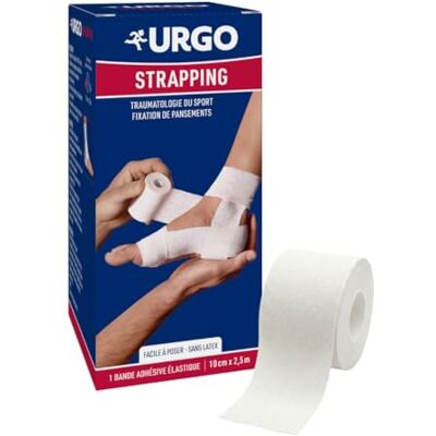 Urgo Strapping Fascia elastica adesiva Contenzione/fissaggio di medicazioni 1 striscia 2,5 x 10 cm Urgo Strapping Fascia elastica adesiva Contenzione/fissaggio di medicazioni 1 striscia 2,5 x 10 cm