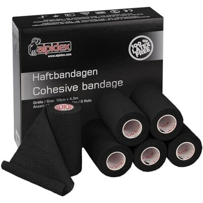 ALPIDEX 6 Rotoli Benda Autoadesiva Elastica 10 cm x 4,5 m Nero Vet Wrap, Delicata sulla Pelle, Senza Lattice, Impermeabile, Traspirante, Cavallo, Cane, Gatto, Sport, Fasciatura, Fissaggio ALPIDEX 6 Rotoli Benda Autoadesiva Elastica 10 cm x 4,5 m Nero Vet Wrap, Delicata sulla Pelle, Senza Lattice, Impermeabile, Traspirante, Cavallo, Cane, Gatto, Sport, Fasciatura, Fissaggio