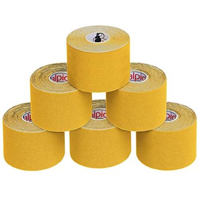 ALPIDEX Nastro Kinesiologico Giallo 6 Rotoli 5m x 5cm Tape Sportivo Taping, cerotto, elastico, impermeabile, cotone, muscolare, ginocchio, caviglia, spalla, schiena, polso, gomito, viso, collo ALPIDEX Nastro Kinesiologico Giallo 6 Rotoli 5m x 5cm Tape Sportivo Taping, cerotto, elastico, impermeabile, cotone, muscolare, ginocchio, caviglia, spalla, schiena, polso, gomito, viso, collo