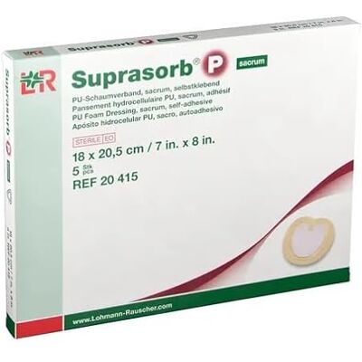 Lohmann & Rauscher Suprasorb P Sacrum, medicazione autoadesiva in schiuma PU, 18 x 20,5 cm, sterile, 5 pezzi Lohmann & Rauscher Suprasorb P Sacrum, medicazione autoadesiva in schiuma PU, 18 x 20,5 cm, sterile, 5 pezzi