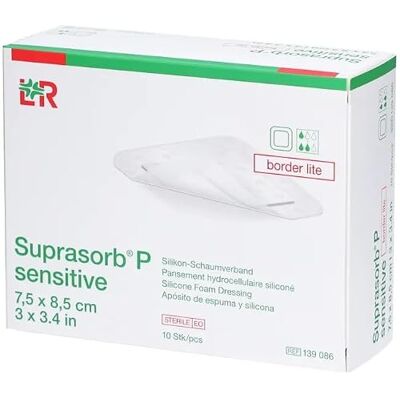Lohmann & Rauscher Suprasorb P Sensitive Border Lite Confezione da 10 medicazioni in schiuma di silicone sterili, 7,5 x 8,5 cm Lohmann & Rauscher Suprasorb P Sensitive Border Lite Confezione da 10 medicazioni in schiuma di silicone sterili, 7,5 x 8,5 cm