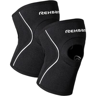 Rehband fascia ginocchio patellare in neoprene 5 mm, ginocchiera di supporto con apertura per la rotula, protezione ginocchio per sport di forza, jogging e fitness, Colore:Nero 1 Paio, Misura:L Rehband fascia ginocchio patellare in neoprene 5 mm, ginocchiera di supporto con apertura per la rotula, protezione ginocchio per sport di forza, jogging e fitness, Colore:Nero 1 Paio, Misura:L