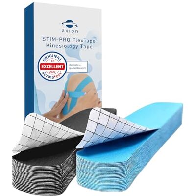 Axion Precut Set di 50 nastri kinesiologici neri e blu impermeabili • delicato sulla pelle • elastico • bendaggio autoadesivo Physio-Tape ideale per sport e uso quotidiano Axion Precut Set di 50 nastri kinesiologici neri e blu impermeabili • delicato sulla pelle • elastico • bendaggio autoadesivo Physio-Tape ideale per sport e uso quotidiano