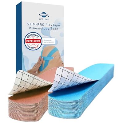 Axion ® Nastro kinesio pretagliato, beige e blu, 50 bendaggi autoadesivi, pretagliati, ad esempio come nastro per spalle, piedi, spinale, sport, nastro fisiofasciale, dispositivo medico certificato Axion ® Nastro kinesio pretagliato, beige e blu, 50 bendaggi autoadesivi, pretagliati, ad esempio come nastro per spalle, piedi, spinale, sport, nastro fisiofasciale, dispositivo medico certificato