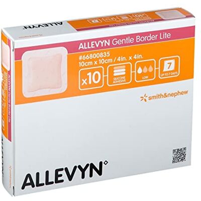 Smith & Nephew ALLEVYN Gentle Border Lite, 10cm x 10cm, Confezione da 10 Smith & Nephew ALLEVYN Gentle Border Lite, 10cm x 10cm, Confezione da 10