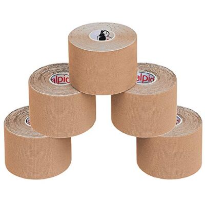 ALPIDEX Nastro Kinesiologico Color Carne 5 Rotoli 5m x 5cm Tape Sportivo Taping, cerotto, elastico, impermeabile, cotone, muscolare, ginocchio, caviglia, spalla, schiena, polso, gomito, viso, collo ALPIDEX Nastro Kinesiologico Color Carne 5 Rotoli 5m x 5cm Tape Sportivo Taping, cerotto, elastico, impermeabile, cotone, muscolare, ginocchio, caviglia, spalla, schiena, polso, gomito, viso, collo