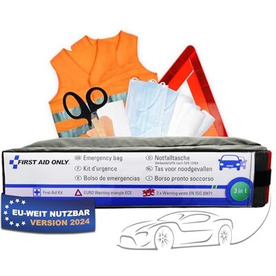 First Aid Only Borsa Pronto Soccorso 3 In 1 Per Auto, Automobili Din 13164, Triangolo Emergenza Euro, 2 Giubbotti Rinfrangenti En Iso 20471:2013, Grigia, -1410 Gr First Aid Only Borsa Pronto Soccorso 3 In 1 Per Auto, Automobili Din 13164, Triangolo Emergenza Euro, 2 Giubbotti Rinfrangenti En Iso 20471:2013, Grigia, -1410 Gr