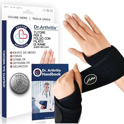 Dr. Arthritis Tutore Polso con Rivestimento in Rame Ideato da Medici Polsiera Ortopedica per Tunnel Carpale, Lesioni, Artrite Fascia Elastica di Supporto con Chiusura a Strappo (1 Paio, Taglia Unica) Dr. Arthritis Tutore Polso con Rivestimento in Rame Ideato da Medici Polsiera Ortopedica per Tunnel Carpale, Lesioni, Artrite Fascia Elastica di Supporto con Chiusura a Strappo (1 Paio, Taglia Unica)