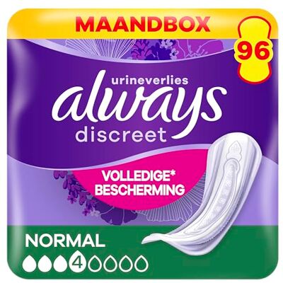 Discreet Assorbenti per perdite urinarie Donne Normali 96 assorbenti (4x24 pezzi) Protezione completa*. Incredibile discrezione (la confezione può variare) Discreet Assorbenti per perdite urinarie Donne Normali 96 assorbenti (4x24 pezzi) Protezione completa*. Incredibile discrezione (la confezione può variare)