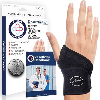Dr. Arthritis Tutore Polso con Rivestimento in Rame Ideato da Medici – Polsiera Ortopedica Mano Sinistra e Destra – Fascia Elastica di Supporto per Tunnel Carpale (Singolo, Taglia Unica, Nero) Dr. Arthritis Tutore Polso con Rivestimento in Rame Ideato da Medici – Polsiera Ortopedica Mano Sinistra e Destra – Fascia Elastica di Supporto per Tunnel Carpale (Singolo, Taglia Unica, Nero)