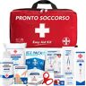 AIESI ® Kit di Pronto Soccorso professionale per auto casa viaggio barca moto trekking con TERMOMETRO e DISINFETTANTE, EASY AID KIT, Borsa di emergenza completa per medicazione, Made in Italy