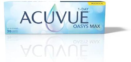 Acuvue Oasys Max 1-Day multifocal,lenti a contatto giornaliere, visione chiara e nidita, comfort elevato a tutte le distanze e in ogni condizione di luce; 30 lenti, -8.25 diottrie,BC 8.4,DIA 14.207