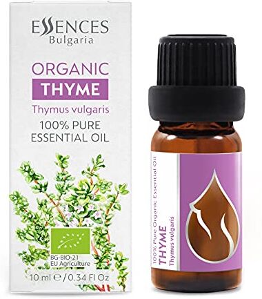 Essences Bulgaria Olio Essenziale di Timo Biologico 10 ml   Thymus vulgaris   100% Puro e Naturale   Non Diluito   Grado Terapeutico   Fattoria a Conduzione Familiare   Distillato a Vapore   Non OGM