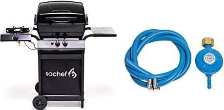 sochef Pipepito Barbecue a Gas, Nero & Campingaz Kit, Tubo, Fascette per Bombole Attacco Italia Regolatore di Pressione del Gas Accessorio per Barbecue/Grill, 1 Liter, Colore 23, Unica