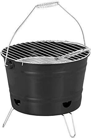 Relaxdays Barbecue Portatile, Mini Grill Rotondo, Griglia da Esterno, Balcone, Campeggio, a Carbonella, Ø 27cm, Nero