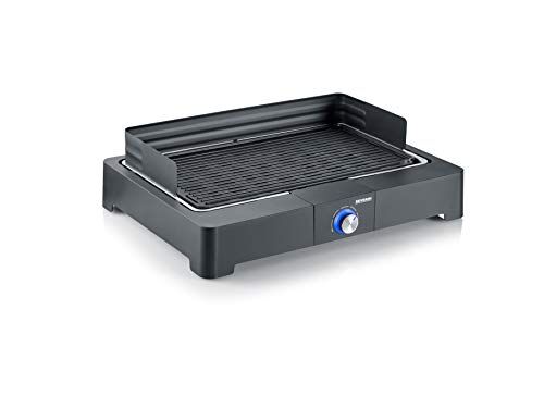 Severin PG  Barbecue elettrico 2200 Watt in alluminio, Grill elettrico per interni ed esterni con LED, Griglia da tavolo o balcone che non provoca fumo e odori