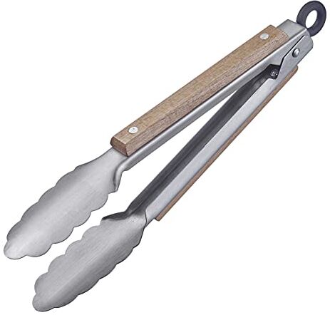 Westmark Pinza per barbecue + pinza da portata, con zampe in acciaio inox e elementi in legno sui manici, lunghezza: 27 cm, acciaio inox/legno, Classic Wood Mini, argento/marrone